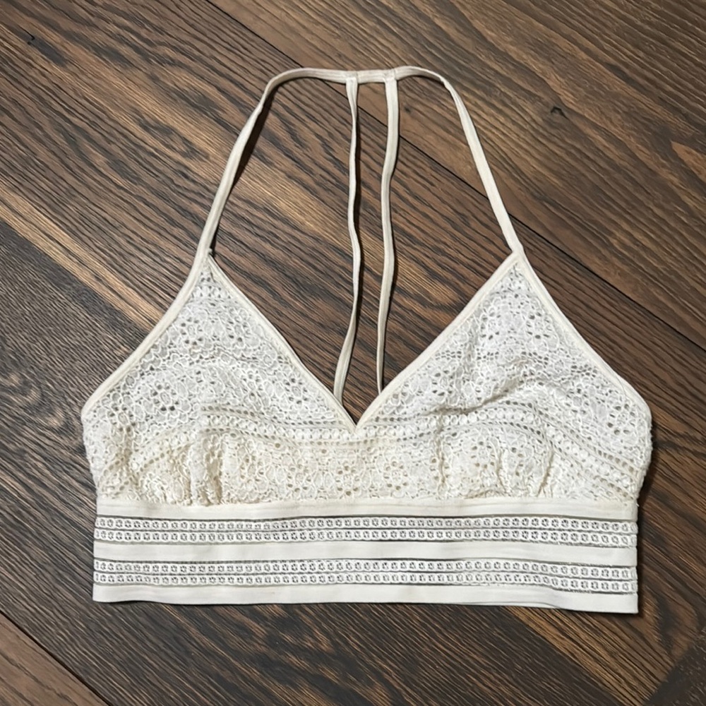 Anthropologie Floreat bra bralette racetrack Elegant floral Cream Lace
